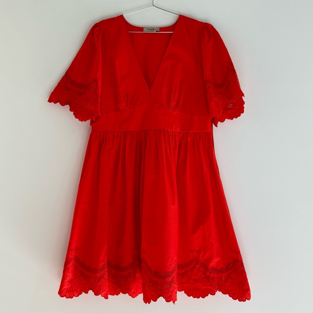 Twin-Set Red Dress with Lace Details
